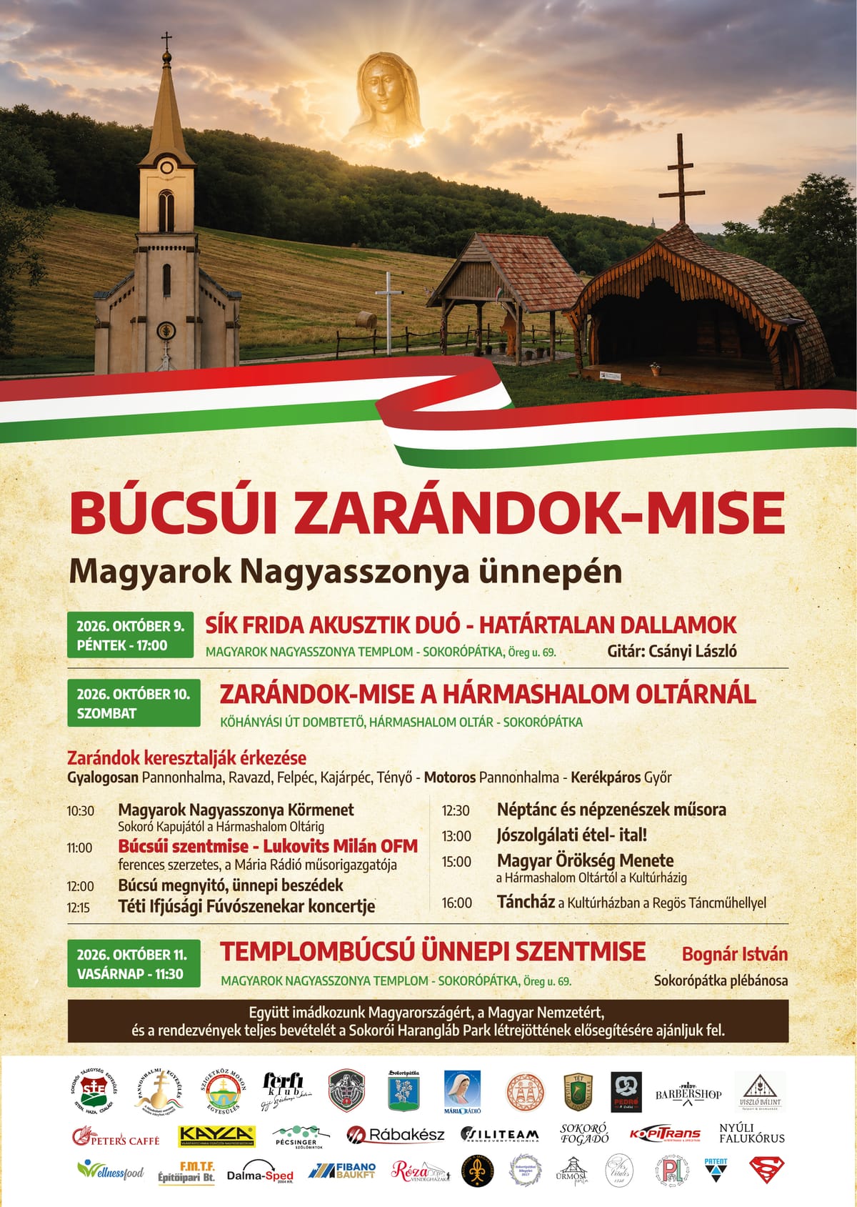 Búcsúi zarándok-mise Sokorópátkán - 2026.10.09-11.